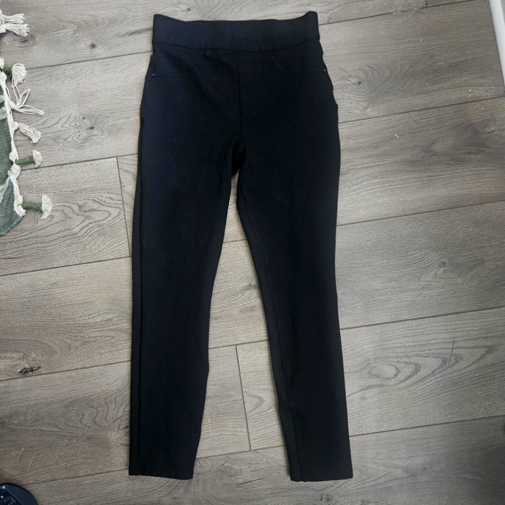 Spanx Womens Black High Rise Faux Pockets Skinny Leg Pull On Pants Size S